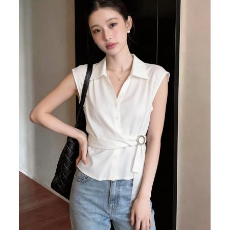 BY14685# 夏季新款百搭无袖宽松系带收腰衬衫女上衣夏小衫 服裝批發女裝批發服飾貨源