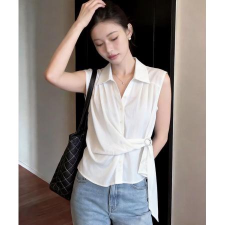 BY14685# 夏季新款百搭无袖宽松系带收腰衬衫女上衣夏小衫 服裝批發女裝批發服飾貨源
