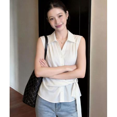 BY14685# 夏季新款百搭无袖宽松系带收腰衬衫女上衣夏小衫 服裝批發女裝批發服飾貨源