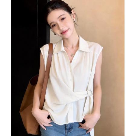 BY14685# 夏季新款百搭无袖宽松系带收腰衬衫女上衣夏小衫 服裝批發女裝批發服飾貨源