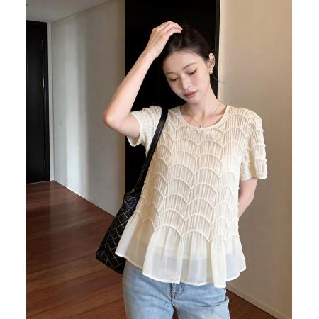 BY14686# 圆领夏季新款宽松褶皱短袖上衣衬衫女小衫 服裝批發女裝批發服飾貨源