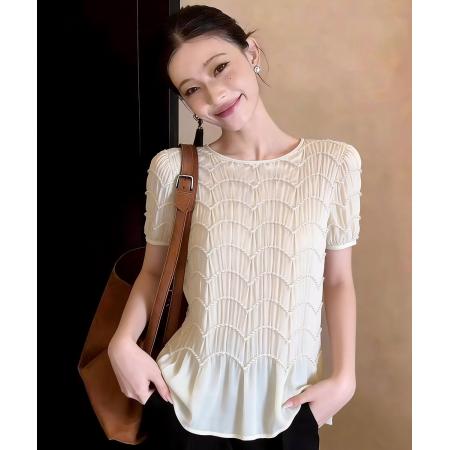 BY14686# 圆领夏季新款宽松褶皱短袖上衣衬衫女小衫 服裝批發女裝批發服飾貨源