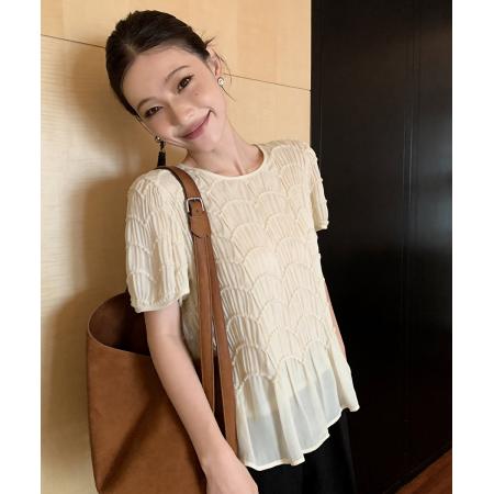 BY14686# 圆领夏季新款宽松褶皱短袖上衣衬衫女小衫 服裝批發女裝批發服飾貨源