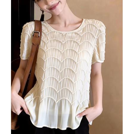 BY14686# 圆领夏季新款宽松褶皱短袖上衣衬衫女小衫 服裝批發女裝批發服飾貨源