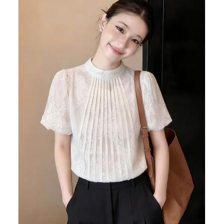 BY14688# 夏季新款韩版百搭圆领灯笼袖短袖蕾丝衫女上衣夏 服裝批發女裝批發服飾貨源