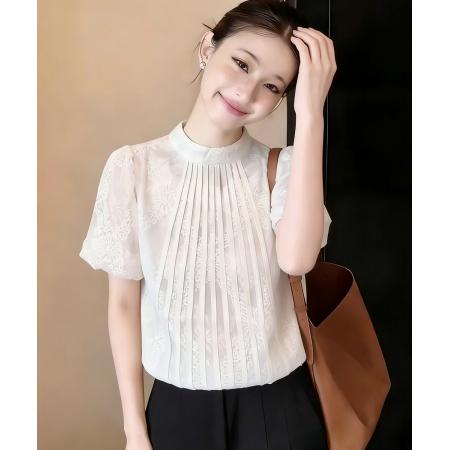 BY14688# 夏季新款韩版百搭圆领灯笼袖短袖蕾丝衫女上衣夏 服裝批發女裝批發服飾貨源
