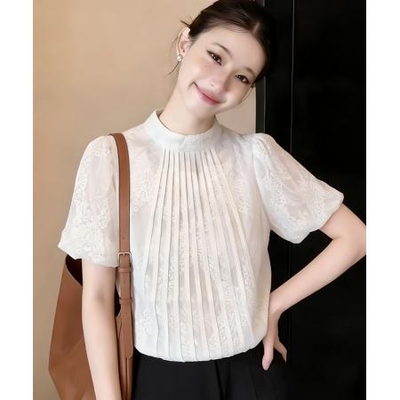 BY14688# 夏季新款韩版百搭圆领灯笼袖短袖蕾丝衫女上衣夏 服裝批發女裝批發服飾貨源
