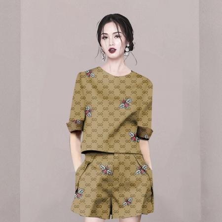 BY14697# 欧货风蜜蜂印花套装女夏宽松中袖T恤阔腿短裤休闲两件套潮 服裝批發女裝批發服飾貨源