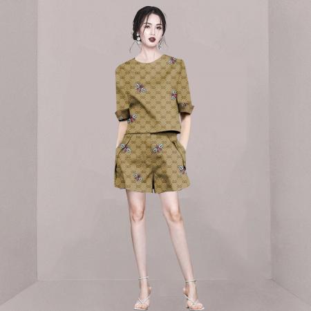 BY14697# 欧货风蜜蜂印花套装女夏宽松中袖T恤阔腿短裤休闲两件套潮 服裝批發女裝批發服飾貨源