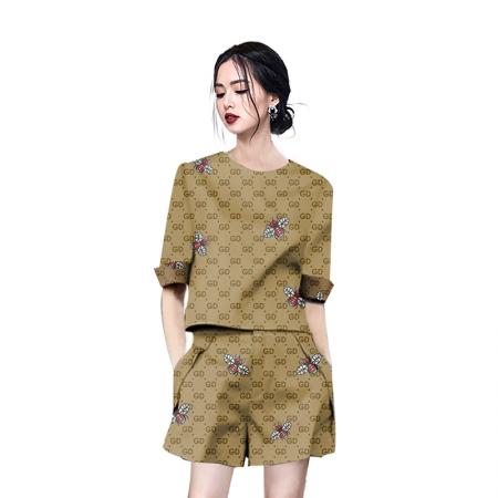 BY14697# 欧货风蜜蜂印花套装女夏宽松中袖T恤阔腿短裤休闲两件套潮 服裝批發女裝批發服飾貨源