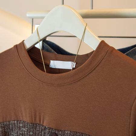 BY14724# 大码女装胖mm韩系假两件拼接收腰绑带长袖秋季显瘦百搭上衣 服裝批發女裝批發服飾貨源