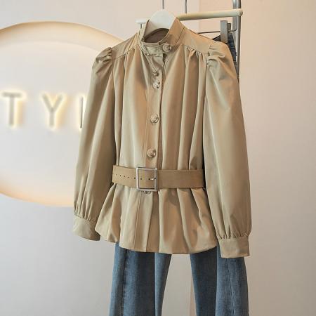 BY14725# 春季新款独特别致卡其色收腰外套气质高级感时髦百搭上衣 服裝批發女裝批發服飾貨源
