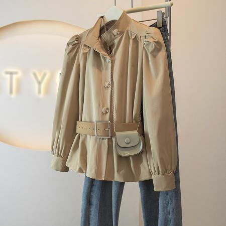 BY14725# 春季新款独特别致卡其色收腰外套气质高级感时髦百搭上衣 服裝批發女裝批發服飾貨源
