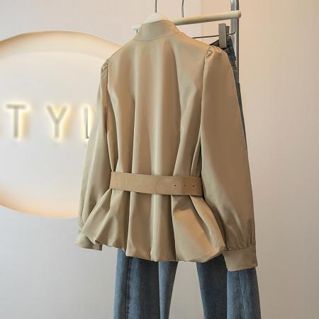 BY14725# 春季新款独特别致卡其色收腰外套气质高级感时髦百搭上衣 服裝批發女裝批發服飾貨源
