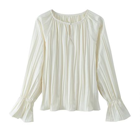 BY14728# 法式小资别致压褶衬衫女款新款春装衬衣独特漂亮超好看小衫 服裝批發女裝批發服飾貨源