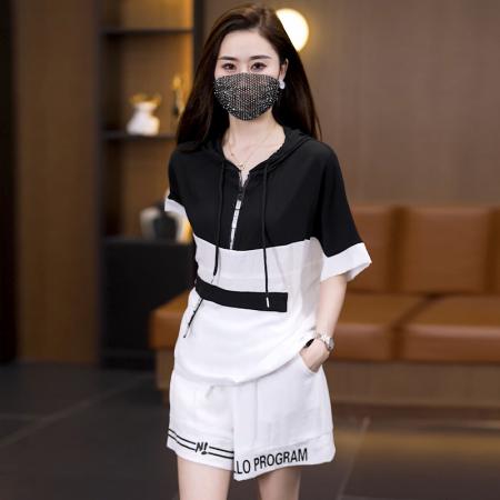 BY14730# 大码短裤运动时尚套装夏季新款显瘦减龄连帽两件套女 服裝批發女裝批發服飾貨源