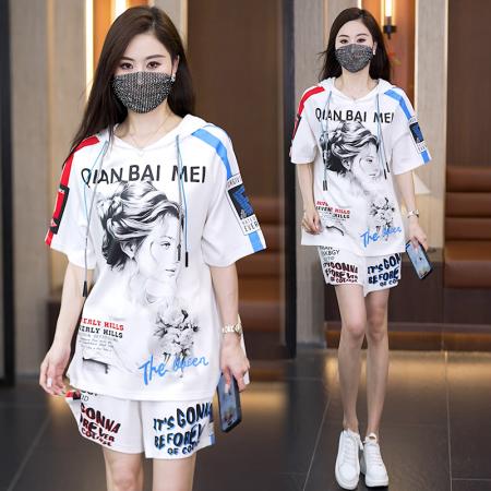 BY14731# 时尚大码休闲运动套装女夏季新款连帽显瘦遮肉套装 服裝批發女裝批發服飾貨源