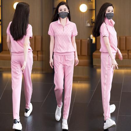 BY14732# 大码女装夏新款运动休闲烫钻时尚宽松显长裤两件套 服裝批發女裝批發服飾貨源