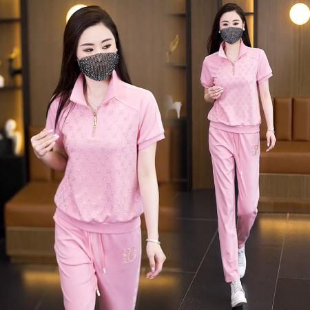 BY14732# 大码女装夏新款运动休闲烫钻时尚宽松显长裤两件套 服裝批發女裝批發服飾貨源