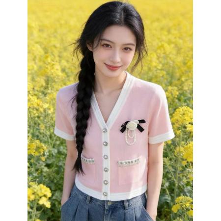 BY14739# 法式重工钉珠冰丝针织衫女春夏新款千金风开衫高级感上衣 服裝批發女裝批發服飾貨源