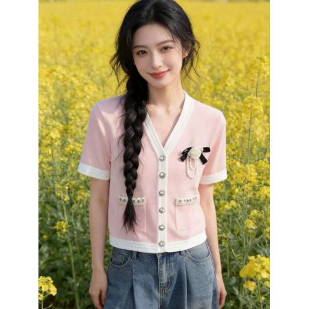 BY14739# 法式重工钉珠冰丝针织衫女春夏新款千金风开衫高级感上衣 服裝批發女裝批發服飾貨源