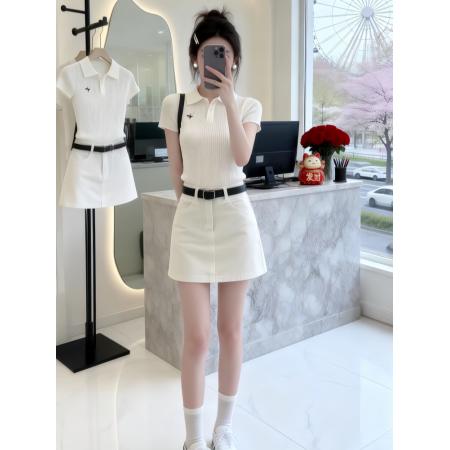 BY14749# 气质一整套ootd穿搭韩系夏季慵懒风针织短袖上衣短裙两件套装 服裝批發女裝批發服飾貨源