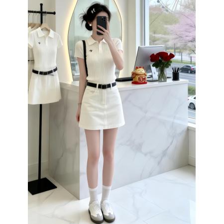 BY14749# 气质一整套ootd穿搭韩系夏季慵懒风针织短袖上衣短裙两件套装 服裝批發女裝批發服飾貨源