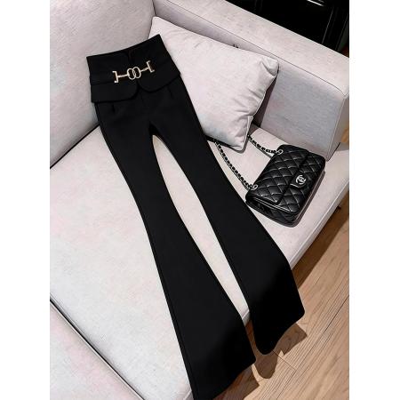 BY14750# 时尚气质高级感巨好看黑色微喇裤夏季新款高腰显瘦百搭长裤子 服裝批發女裝批發服飾貨源