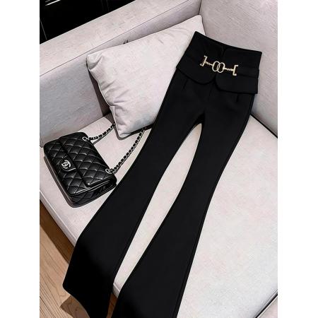 BY14750# 时尚气质高级感巨好看黑色微喇裤夏季新款高腰显瘦百搭长裤子 服裝批發女裝批發服飾貨源