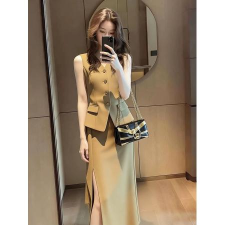 BY14755# 春季上流社会干练气质轻奢高级感出席重要场合西装马甲连衣裙套装 服裝批發女裝批發服飾貨源