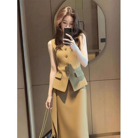 BY14755# 春季上流社会干练气质轻奢高级感出席重要场合西装马甲连衣裙套装 服裝批發女裝批發服飾貨源
