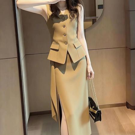 BY14755# 春季上流社会干练气质轻奢高级感出席重要场合西装马甲连衣裙套装 服裝批發女裝批發服飾貨源