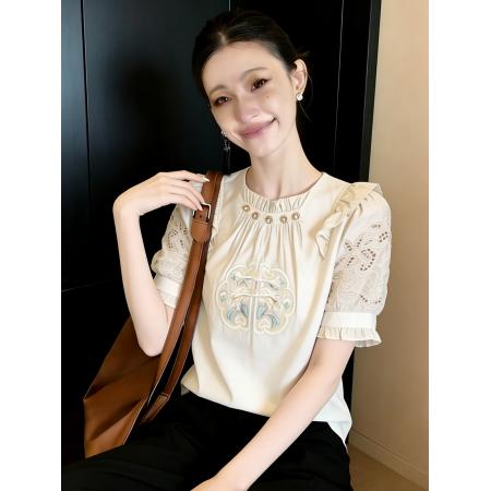 BY14762# 夏季新款新中式钉珠绣花衬衫女设计感小众宽松中国风上衣 服裝批發女裝批發服飾貨源