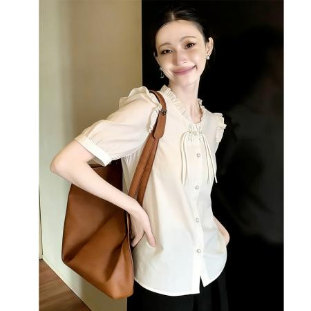 BY14764# 夏季新中式雪纺衬衫女士复古国风衬衣盘扣上衣短袖 服裝批發女裝批發服飾貨源