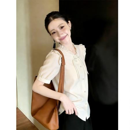 BY14764# 夏季新中式雪纺衬衫女士复古国风衬衣盘扣上衣短袖 服裝批發女裝批發服飾貨源