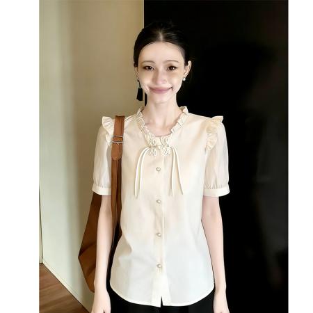 BY14764# 夏季新中式雪纺衬衫女士复古国风衬衣盘扣上衣短袖 服裝批發女裝批發服飾貨源