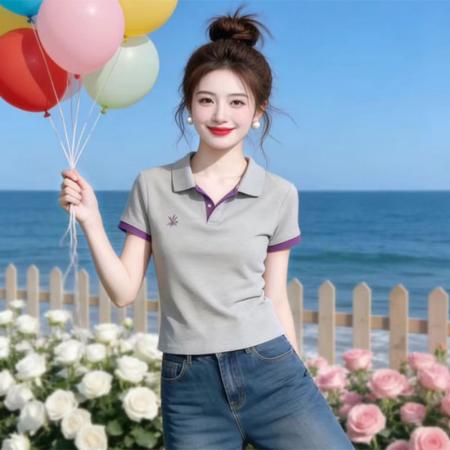 BY14796# 夏季新款撞色polo领短袖减龄显瘦时尚百搭休闲上衣 服裝批發女裝批發服飾貨源