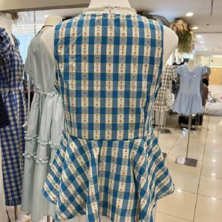 BY14798# 复古格子小背心女新款夏季遮肉显瘦小衫外穿无袖上衣 服裝批發女裝批發服飾貨源