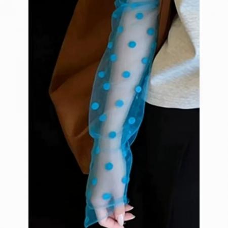 BY14808# 假两件春夏设计感甜辣妹长袖t恤女独特漂亮波点拼接印花正肩上衣 服裝批發女裝批發服飾貨源