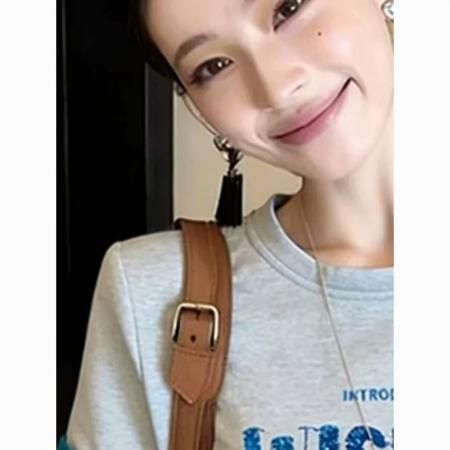 BY14808# 假两件春夏设计感甜辣妹长袖t恤女独特漂亮波点拼接印花正肩上衣 服裝批發女裝批發服飾貨源