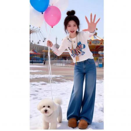 BY14809# 竹节罗纹彩色小马字母印花薄款长袖T恤女夏季新款宽松防晒罩衫 服裝批發女裝批發服飾貨源