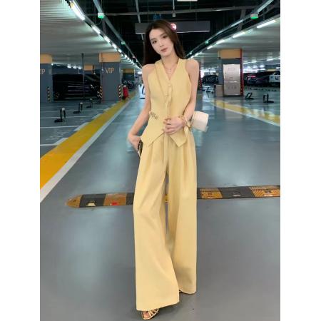 BY14812# 小香风套装女夏季显瘦减龄运动休闲高级感马甲阔腿裤两件套女 服裝批發女裝批發服飾貨源