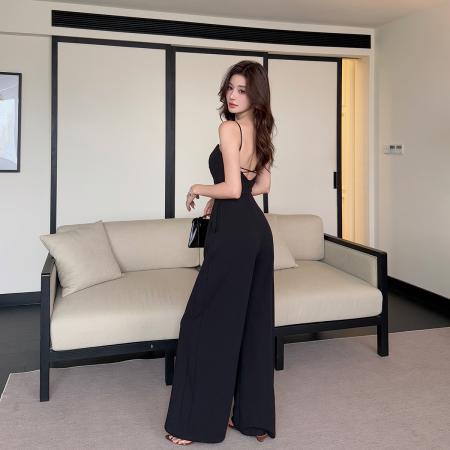 BY14828# 自由旅者欧美辣妹带可拆胸垫连体长裤高腰显瘦阔腿连衣裤 服裝批發女裝批發服飾貨源