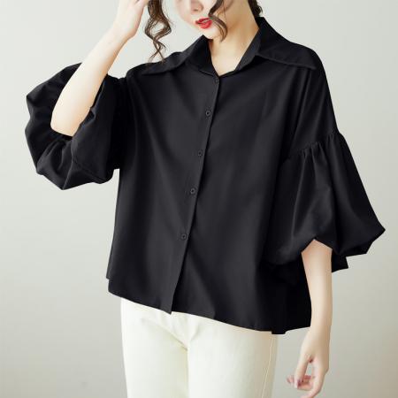 BY14832# 夏新款大码韩版纯色宽松遮肚上衣短袖衬衫 服裝批發女裝批發服飾貨源