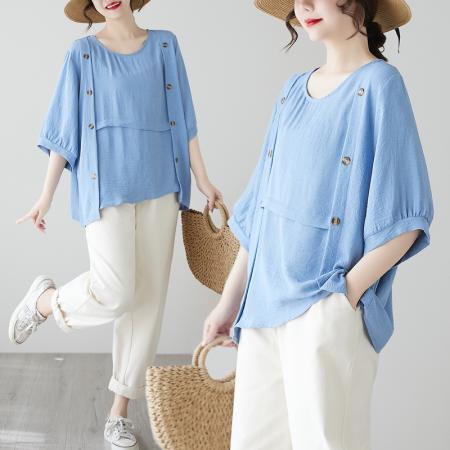 BY14833# ·设计感简约舒适T恤减龄小衫不规则休闲宽松大码上衣女 服裝批發女裝批發服飾貨源