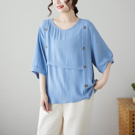 BY14833# ·设计感简约舒适T恤减龄小衫不规则休闲宽松大码上衣女 服裝批發女裝批發服飾貨源