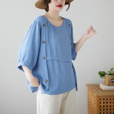 BY14833# ·设计感简约舒适T恤减龄小衫不规则休闲宽松大码上衣女 服裝批發女裝批發服飾貨源