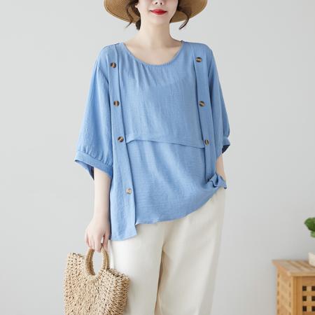 BY14833# ·设计感简约舒适T恤减龄小衫不规则休闲宽松大码上衣女 服裝批發女裝批發服飾貨源