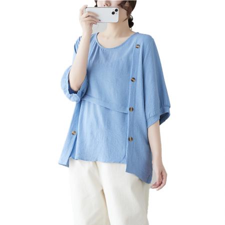 BY14833# ·设计感简约舒适T恤减龄小衫不规则休闲宽松大码上衣女 服裝批發女裝批發服飾貨源