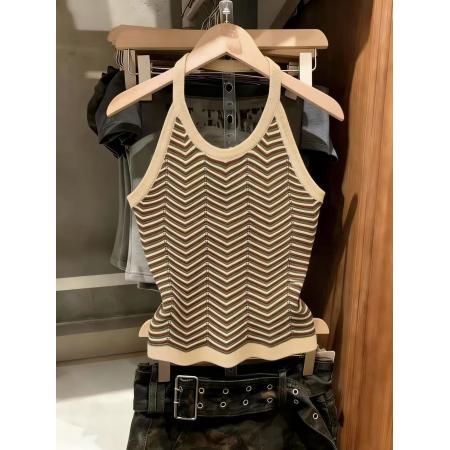 BY14855# 纯欲条纹针织吊带背心女超火ins甜辣妹打底上衣chic 服裝批發女裝批發服飾貨源